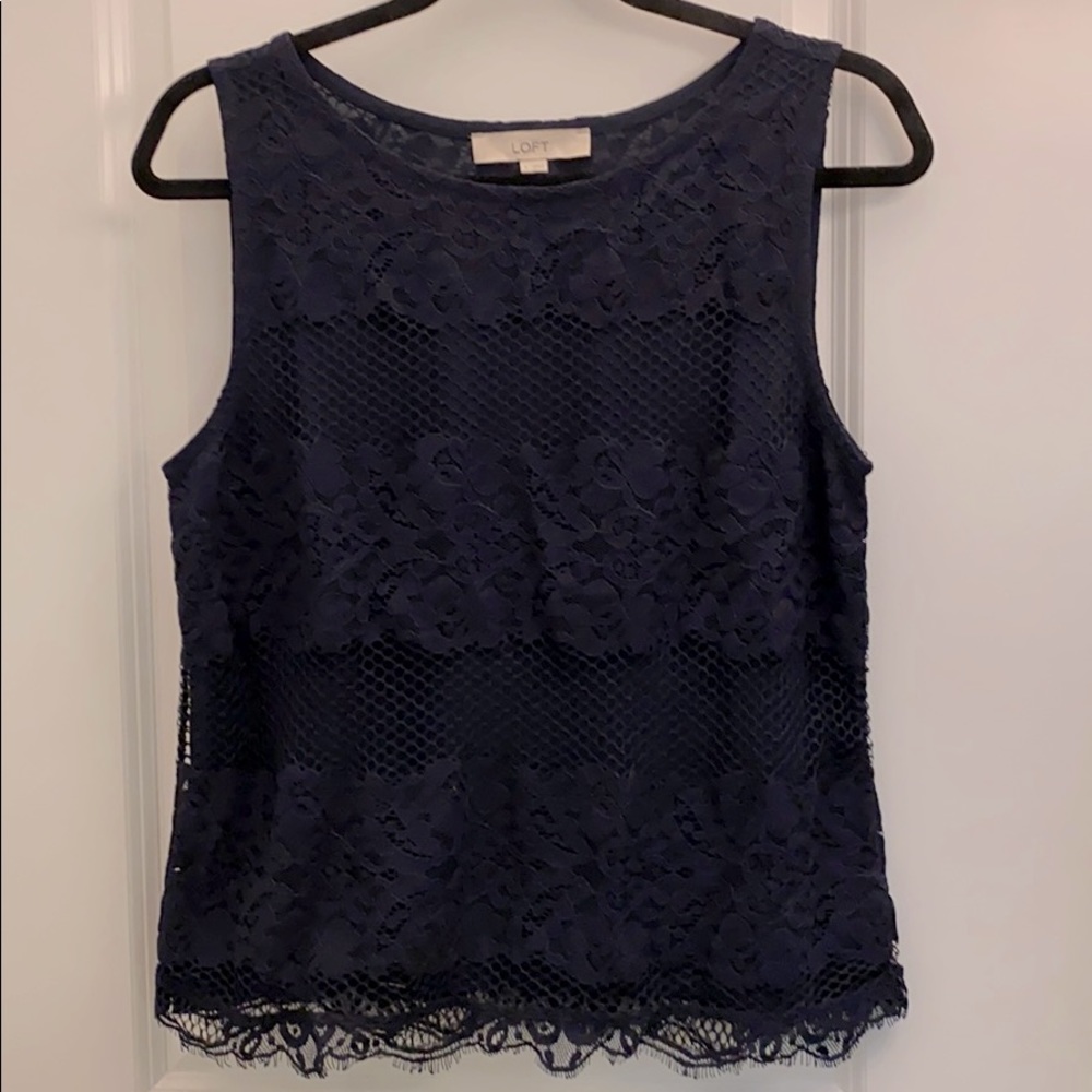 LOFT Navy Blue Lace Tank Top